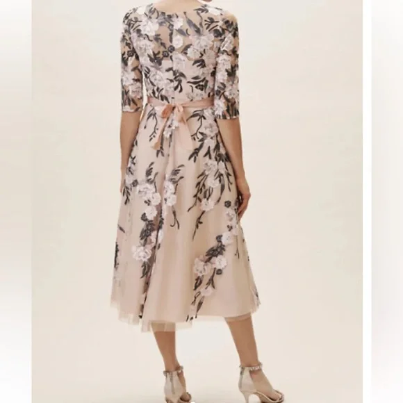 🆕BHLDN Linden Pink/Blue Floral Embroidered Tulle Illusion Neck MOB Dress SZ 12 - Picture 2 of 14